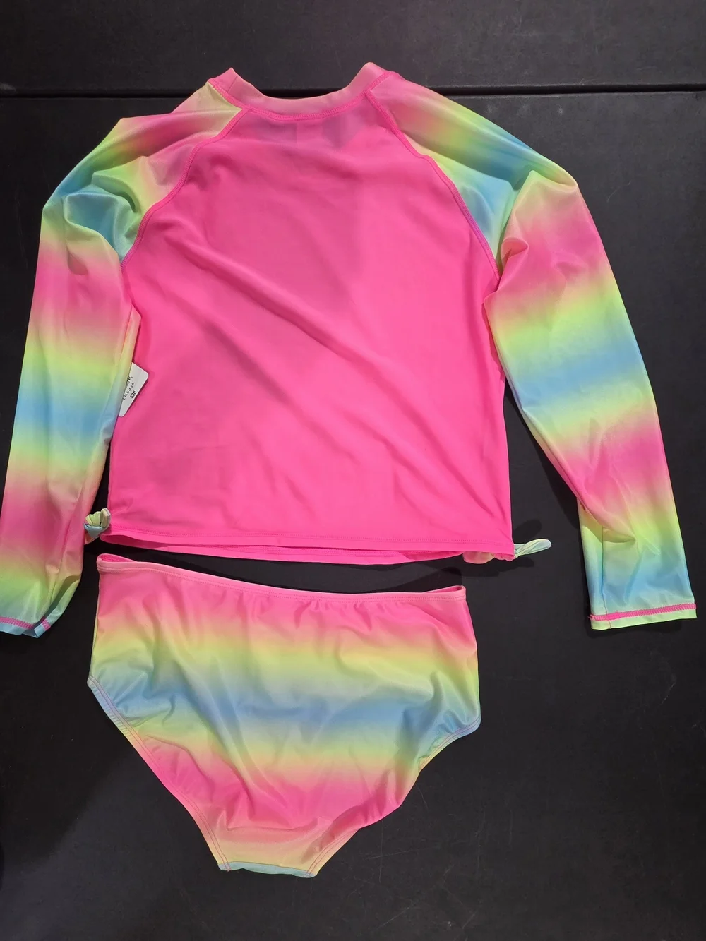 Kids Neon Pink Rainbow Long Sleeve Rash Guard Swim Set